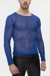 Chemise en maille pour homme à manches longues et col montant élastique bleu gothique